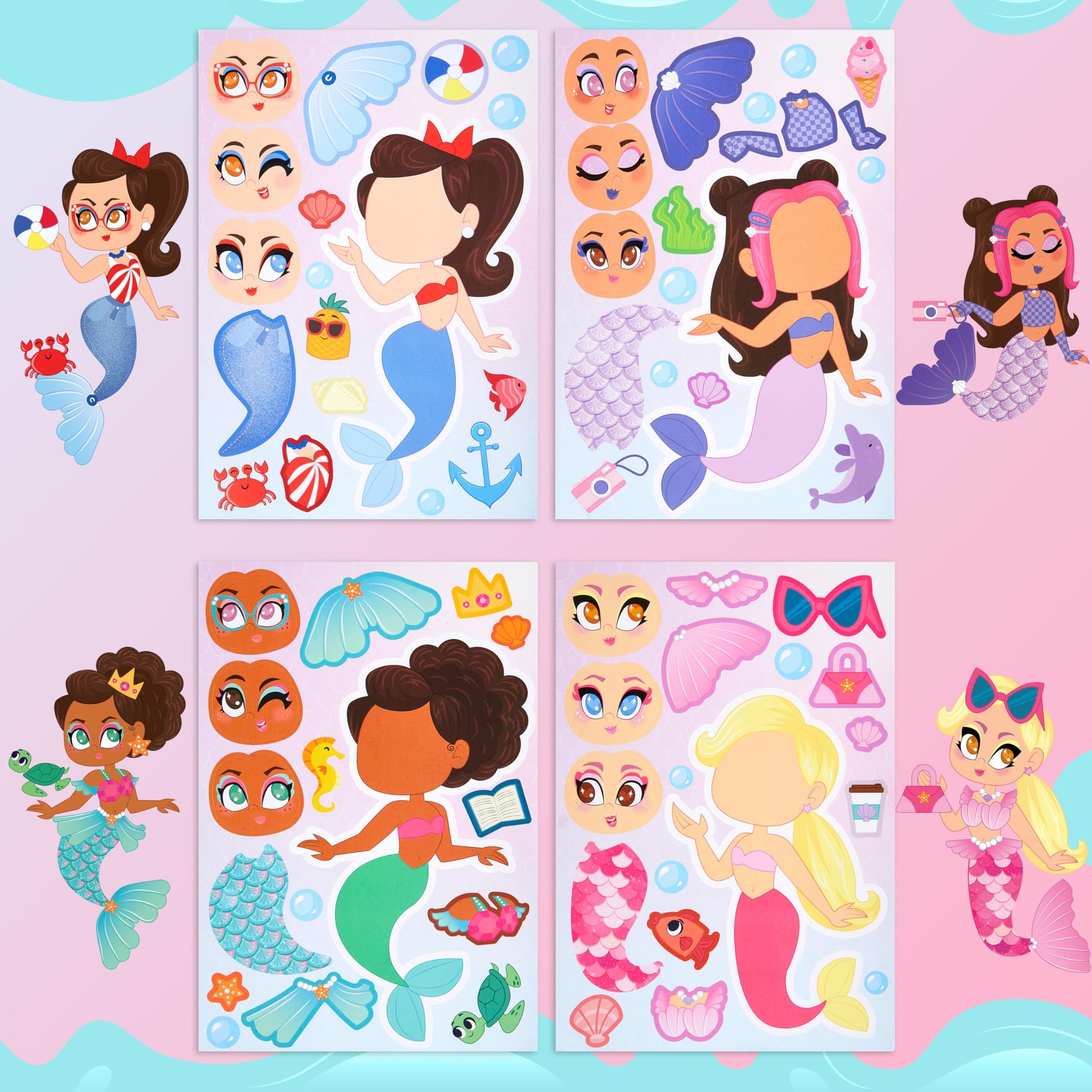 JOYIN 36 Pcs 9"x6" Mermaid Make a face Stickers for Kids, Make Your Own Mermaid Sticker Sheets, Party Favors Kids Crafts, Goodie Bags Stuffers