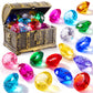 Sloosh Diving Gems Pool Toys, 16 Big Colorful Diamond with Pirate Treasure Chest,Swim Dive Toy for Kids Underwater Gemstone Swimming Training Gift