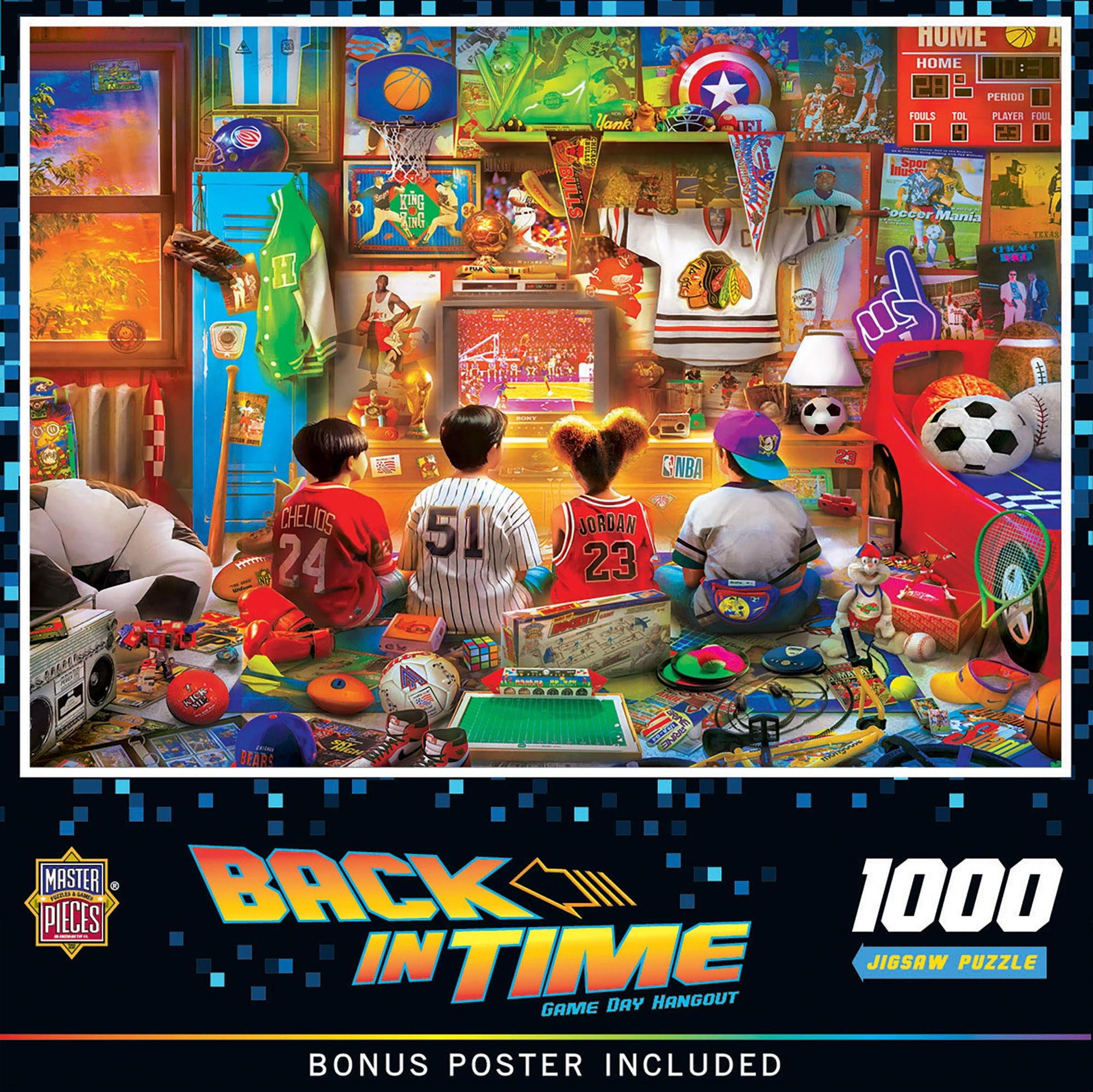 MasterPieces 1000 Piece Jigsaw Puzzle for Adults - 90's Sports Fan Dream Room - American Puzzle 19.25"x26.75" - Nostalgic Game Day Hangout