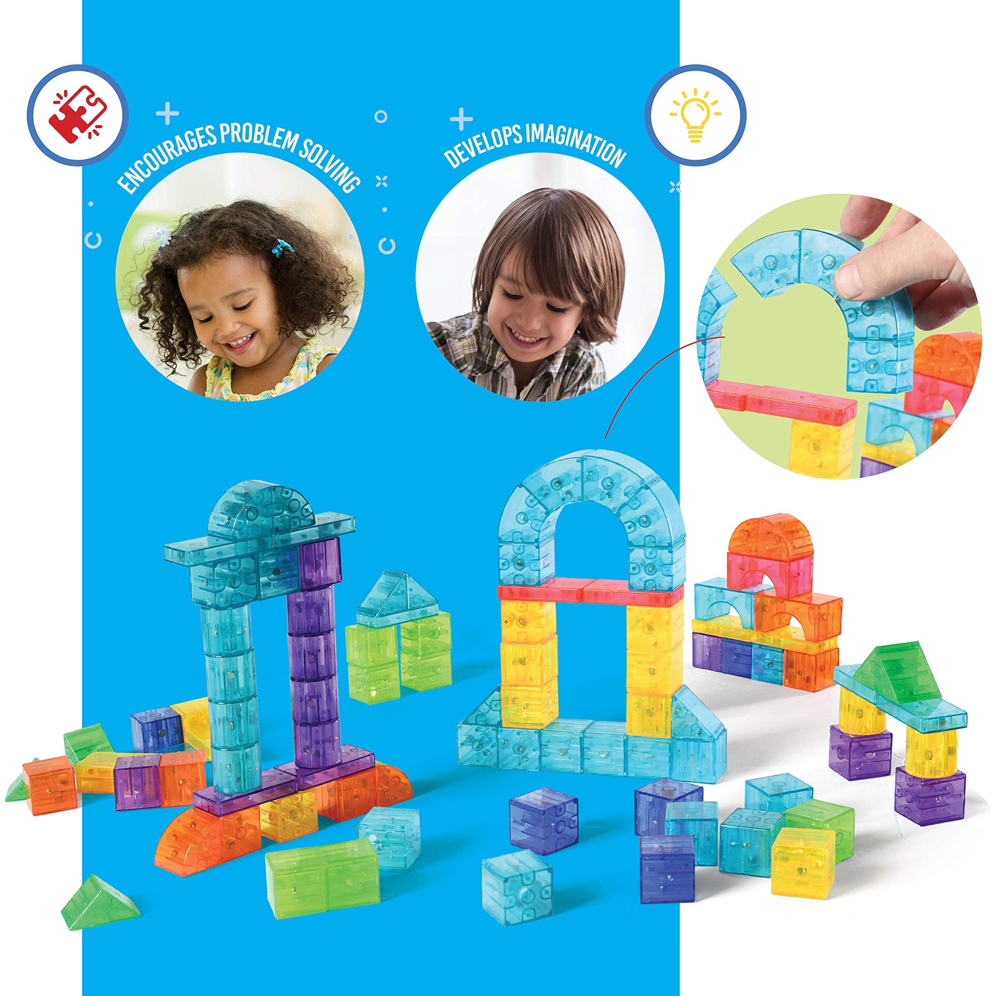 Play Brainy 101 Pieces Magnetic Cubes for Kids - 3D Building Blocks Set with Transparent Blocks in Varying Shapes and Colors - STEM-Approved Learning