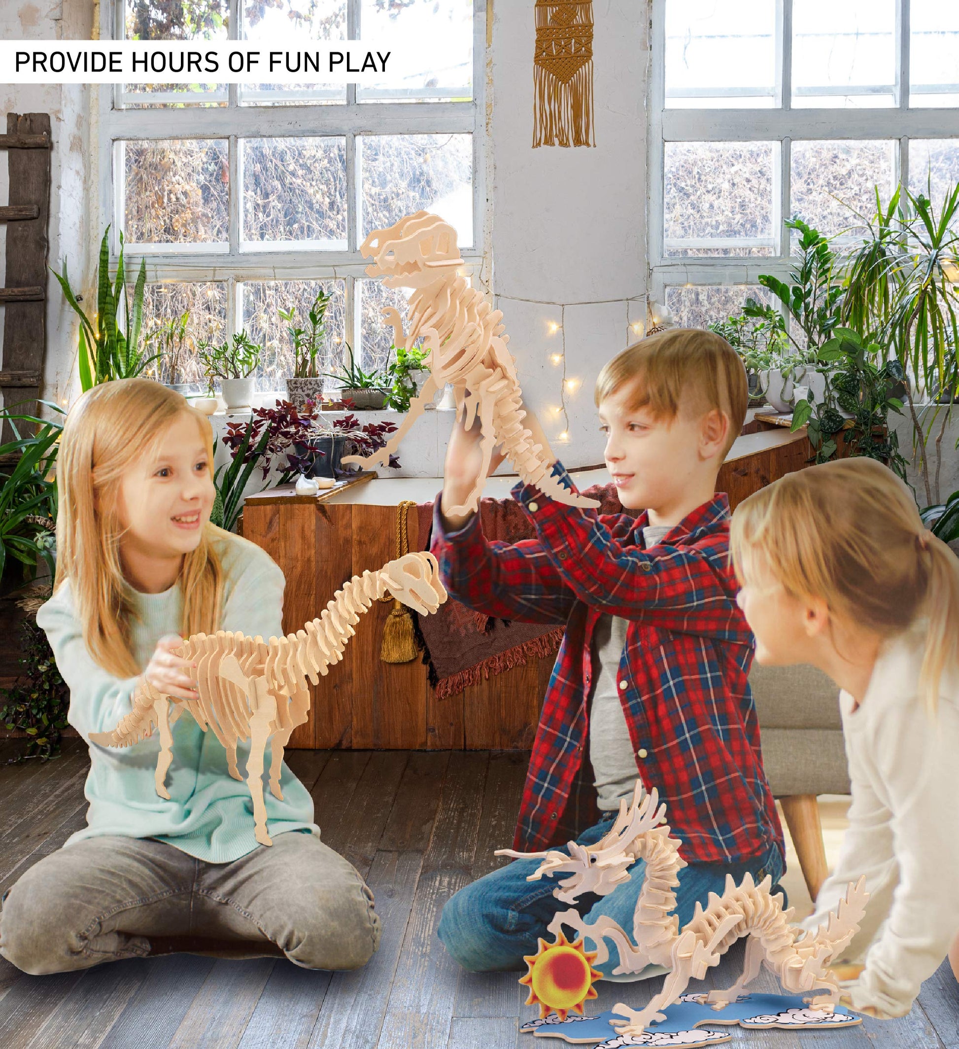 Puzzled Brachiosaurus LR 3D Natural Wood Puzzle