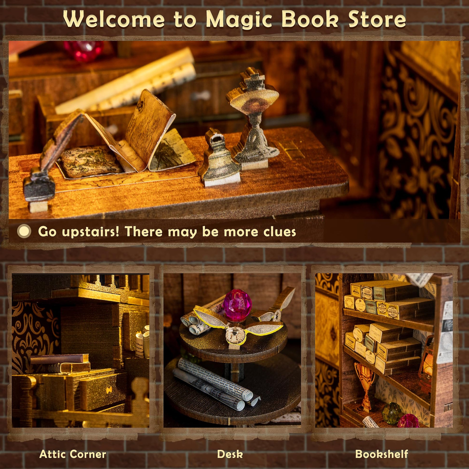 Wimlade DIY Book Nook Kit, Miniature Book Nook kit, Wooden 3D Puzzle Bookend Bookshelf Insert Decor, Halloween/Christmas Decorations/Gifts for Adults