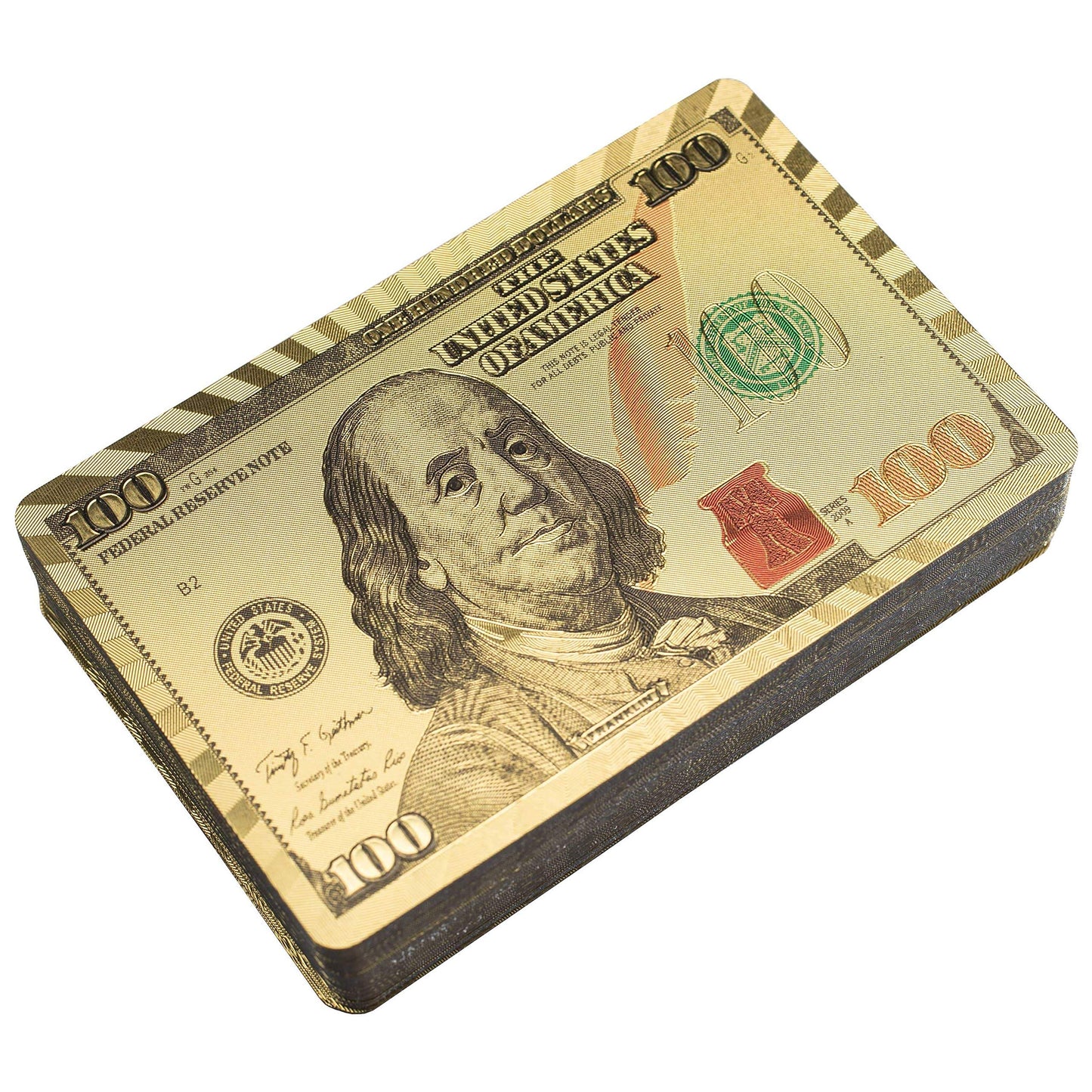 KALIFANO Luxury Gold Plated Playing Cards - $100 Bill Inspired Waterproof Gold Foil Deck of Cards with Uses from Magic to Poker with Certificate