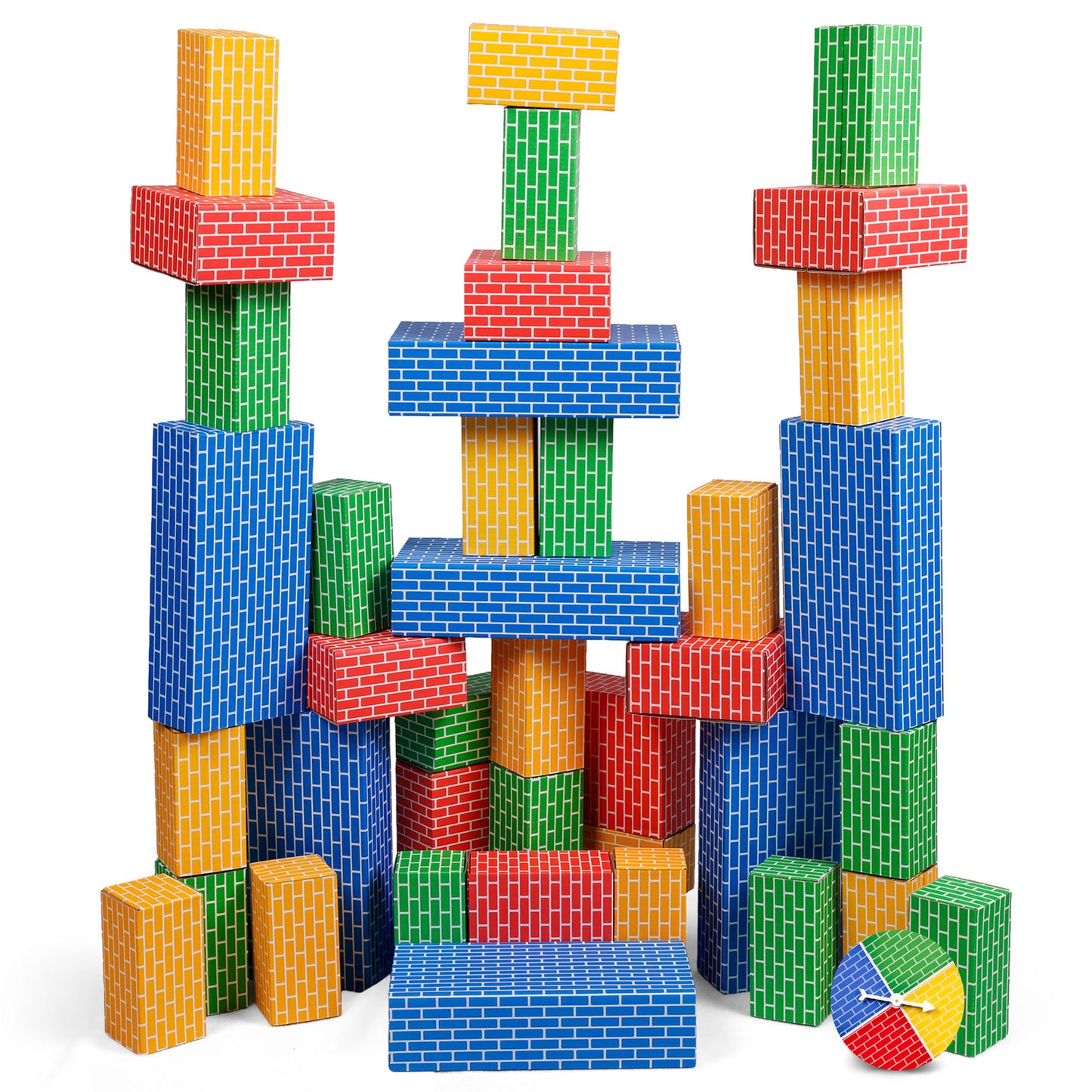 NATIONAL GEOGRAPHIC Kids Jumbo Cardboard Building Blocks - 40 Heavy-Duty Bricks in 3 Sizes, Build & Learn with Game Spinner & Activity Cards for Kids