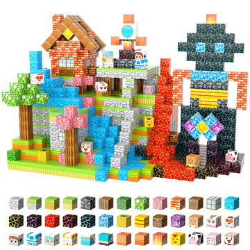 FXLYNAF Magnetic Blocks, 117-Piece 0.8in Build Astronaut Magnet Game Set, Stacking Building Blocks Cubes Magnets for Kids, STEM Sensory Creative Toys