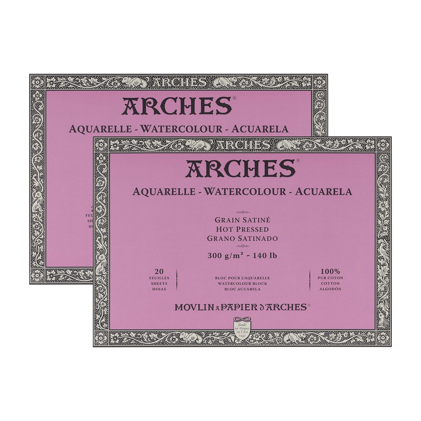 Arches Watercolor Paper Block, Hot Press, 9" x 12", 140 Pound - 2 Pack