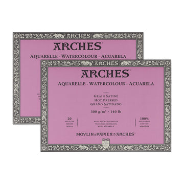 Arches Watercolor Paper Block, Hot Press, 9" x 12", 140 Pound - 2 Pack