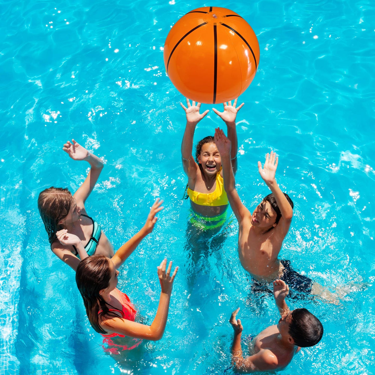 4E's Novelty Inflatable Basketball [3 Pack] Large 20" Beach Ball Bulk for Sports Themed Party Decorations & Favors, Fun Beach Pool Games & Toys