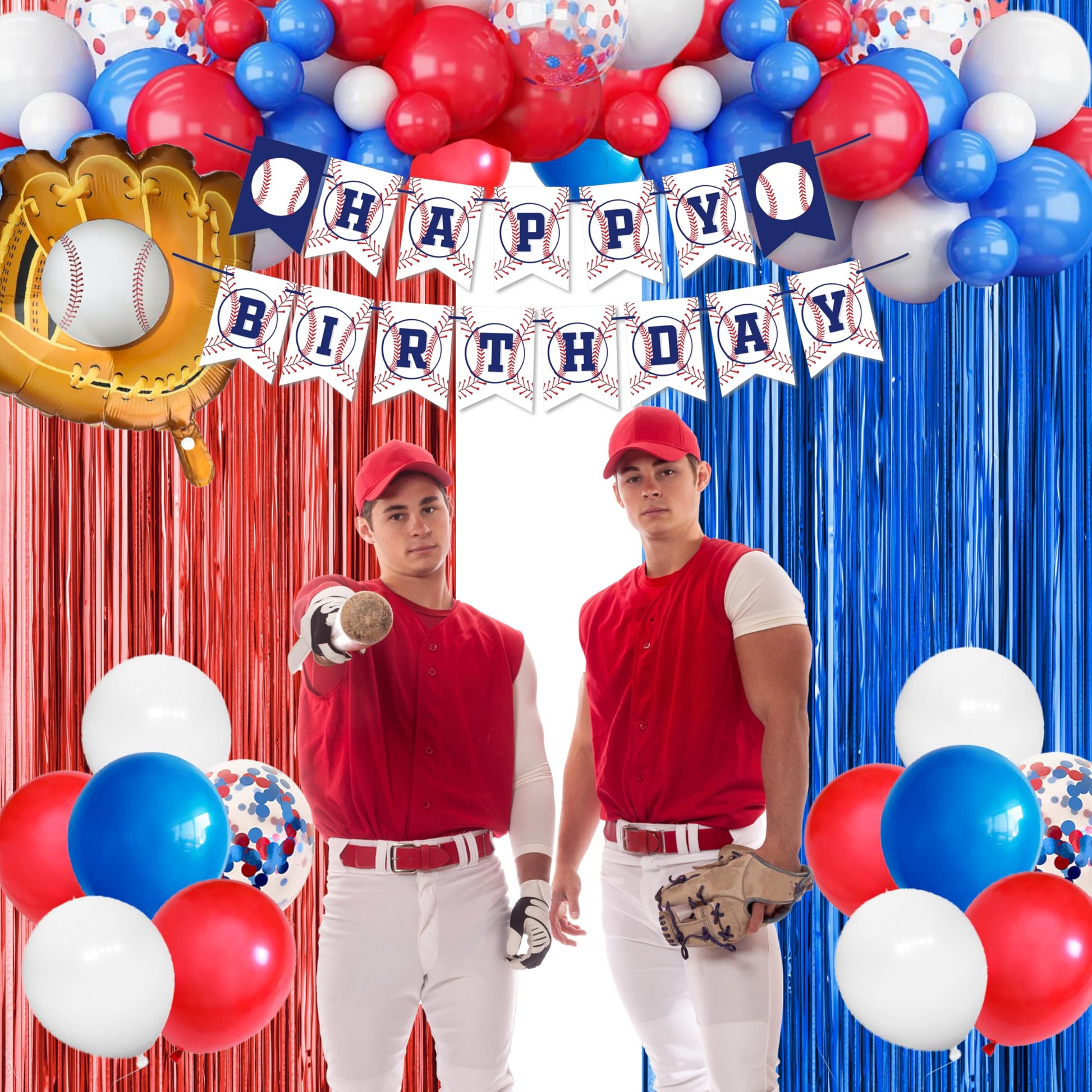 Baseball Party Decorations, Baseball Birthday Party Supplies Kit, Include Sport Themed Birthday banner, Foil Fringe,Hanging Swirls, Baseball Balloons