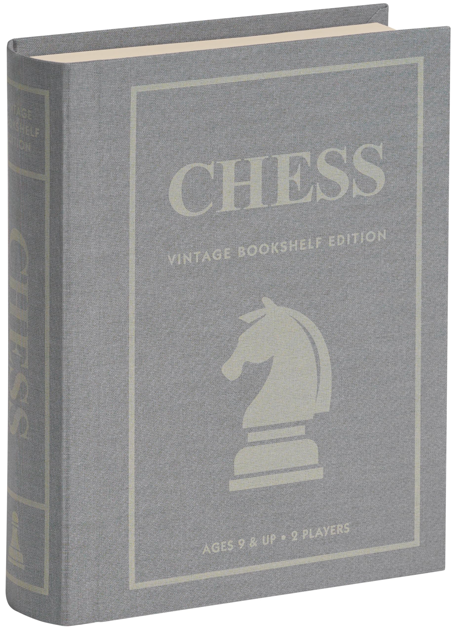WS Game Company Chess Vintage Bookshelf Edition, Classic Strategy Game Set in Linen Wrapped Book Box & Slipcase - Full Size Folding Board, Wooden