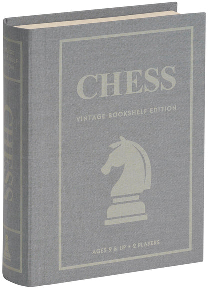 WS Game Company Chess Vintage Bookshelf Edition, Classic Strategy Game Set in Linen Wrapped Book Box & Slipcase - Full Size Folding Board, Wooden
