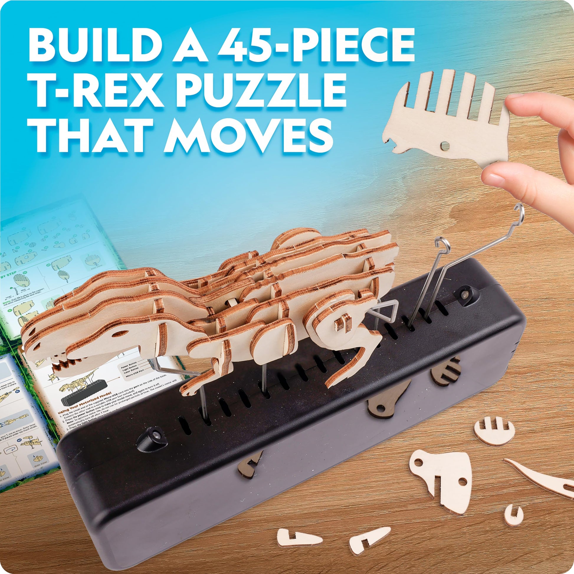 National Geographic Motorized T. Rex 3D Wood Puzzle Dinosaur Kit for Kids