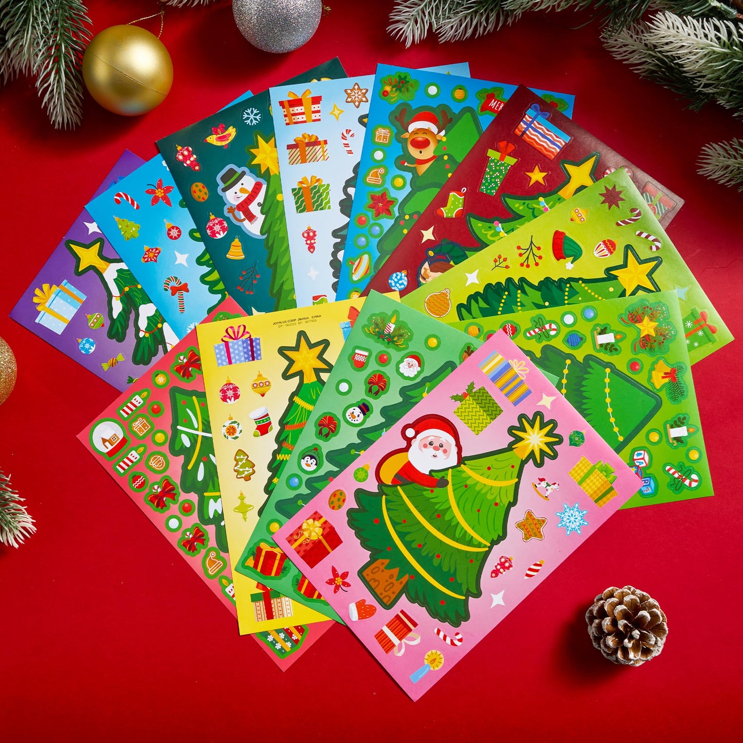 JOYIN 48 Pcs Christmas Sticker Sheets, Christmas Craft Supplies for Kids, Make Your Own Characters Mix and Match Sticker Sheets with Trees, Kids Party