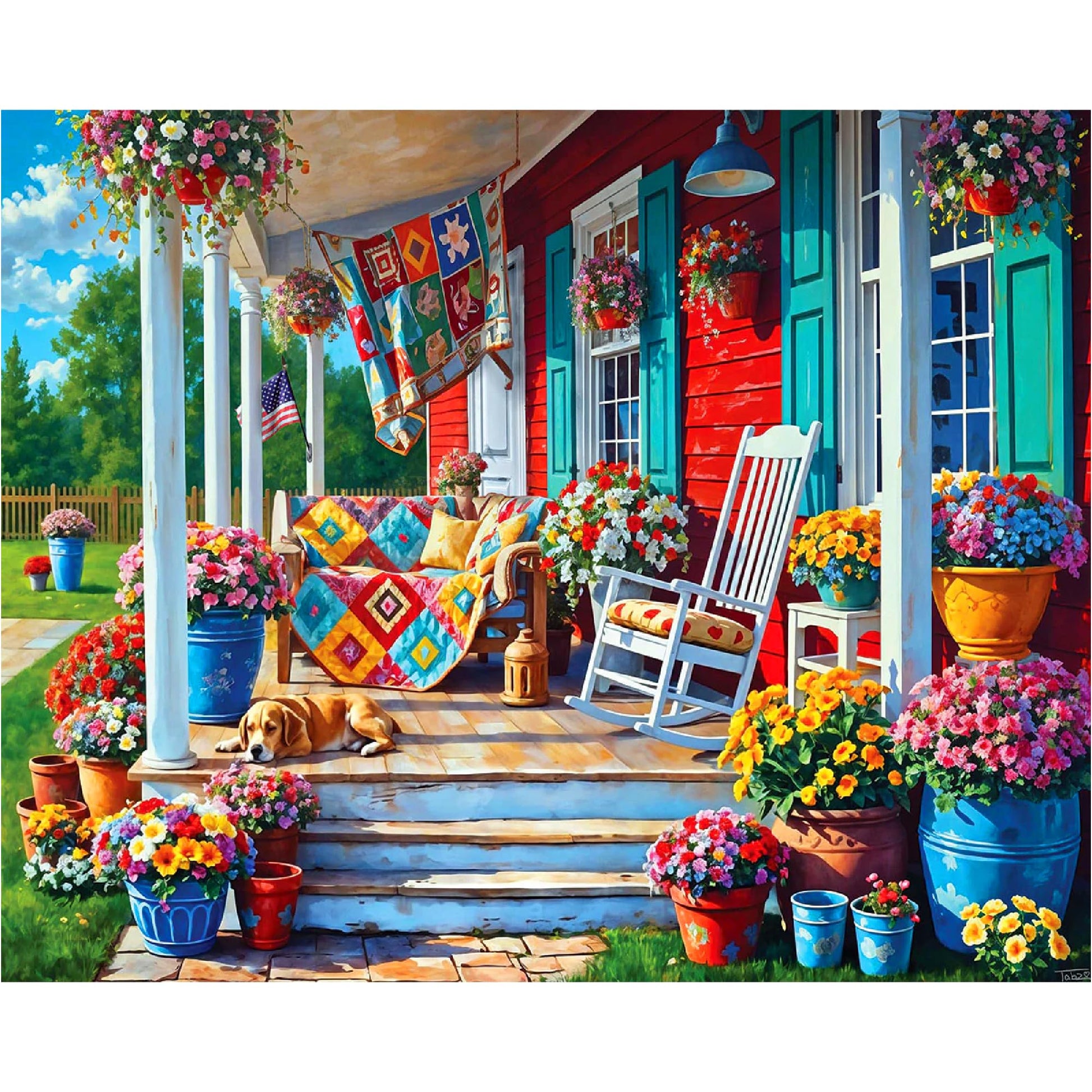 White Mountain 1000 Piece Jigsaw Puzzle Cozy Farm House, Summer Porch