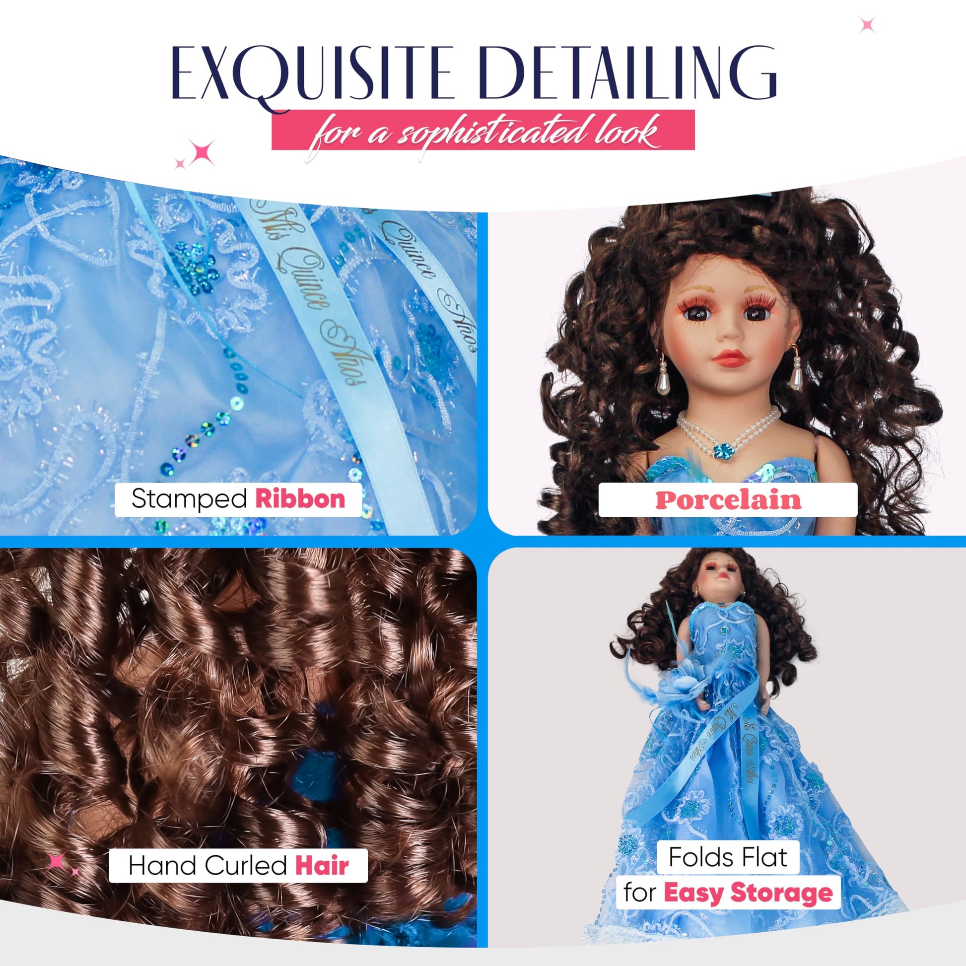18” Quinceañera Last Doll with Umbrella Dress Stand - Última Muñeca Mis Quince Años Keepsake, Traditional Hispanic Mis 15 Doll, Ceremony & Table