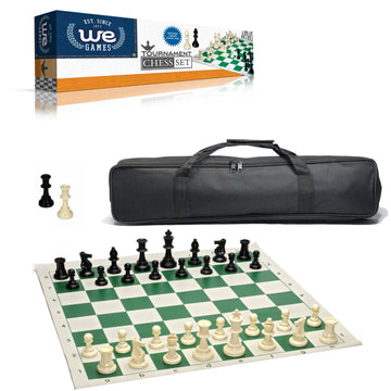 WE Games Tournament Chess Set w/Chess Pieces & Green Roll Up Vinyl Chess Board