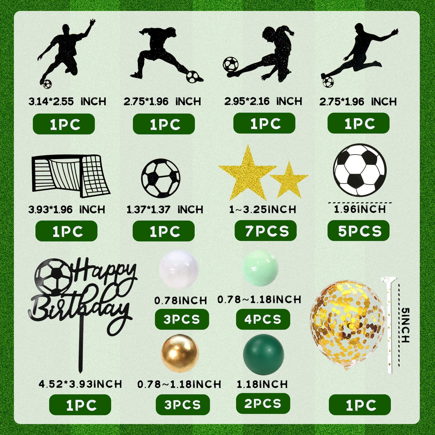 32 PCS Soccer Cake Topper Decorations - Soccer Ball Player Cake Decorations for Football Theme Birthday Sport Party Supplies