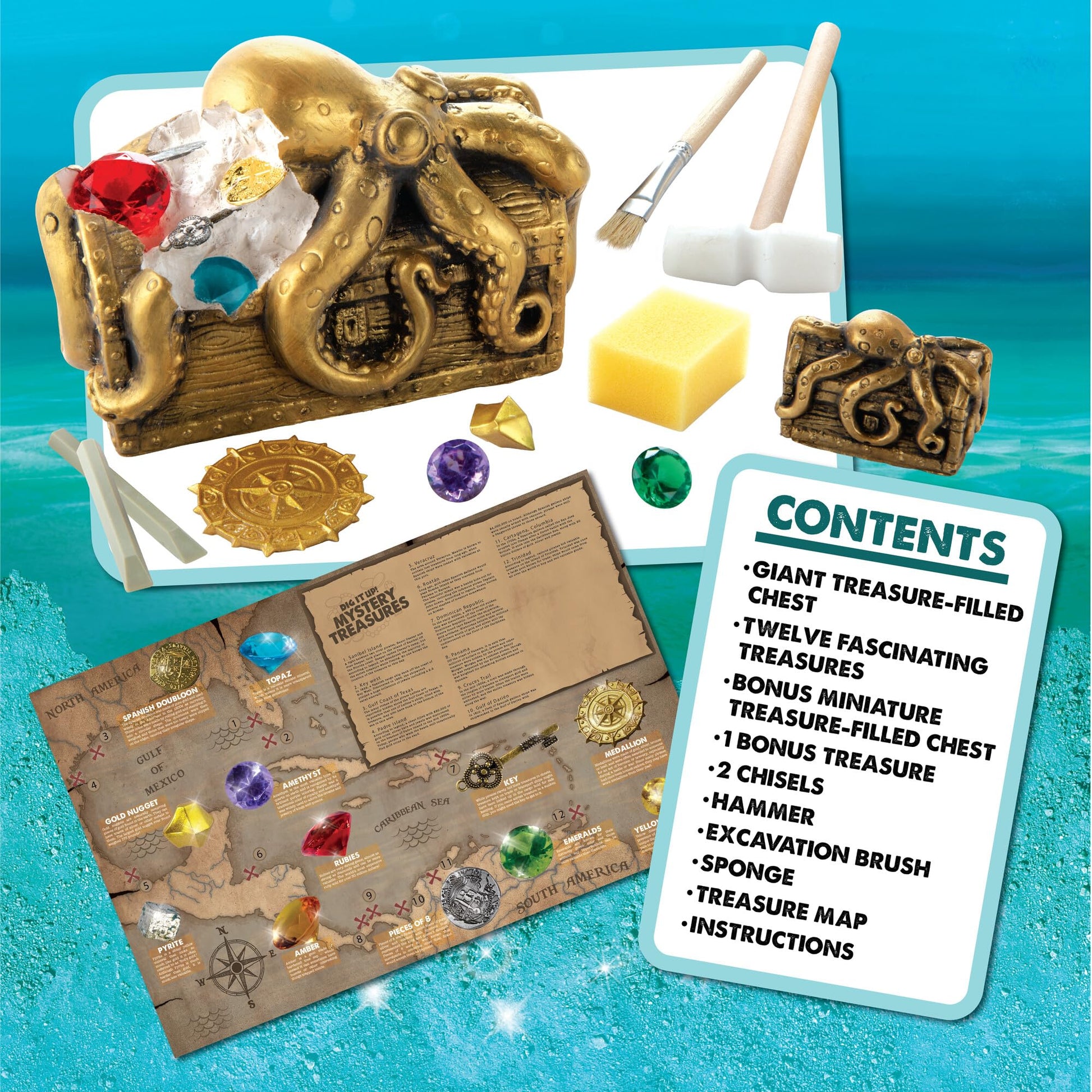 MindWare Dig It Up Discoveries Pirate Mystery Treasure Chest: Giant Discovery Project for Kids - Dig Up 13 Treasures - Includes a Bonus Dig, 2 Chisels