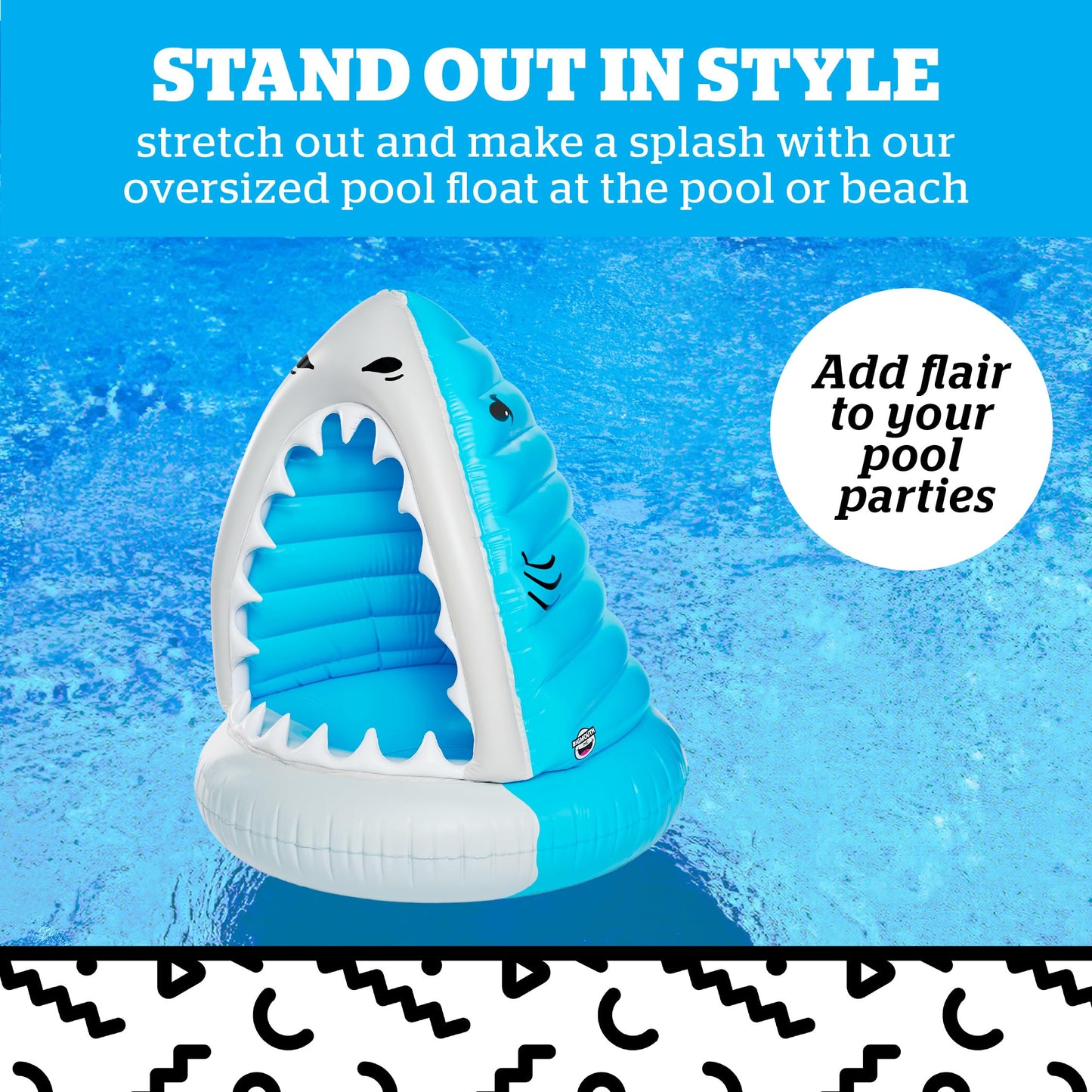 Giant Shark Inflatable Pool Float, Large Novelty Lounge Raft, Blow Up Float for Pool Parties, Outdoor Summer Water Toy for Adults