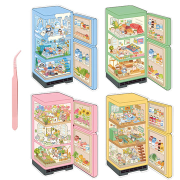 ZSYTZL 4 Sheets 3D DIY Stickers Scene, Cute Miniature Scene Sticker Waterproof Quiet Book with Tweezers Four Seasons Flowers Decorating Phones