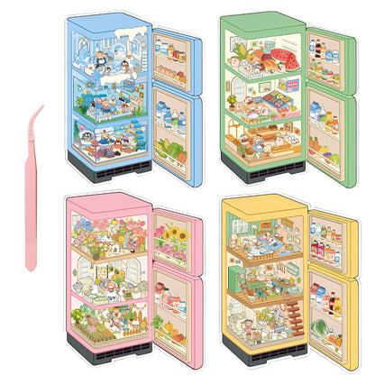 ZSYTZL 4 Sheets 3D DIY Stickers Scene, Cute Miniature Scene Sticker Waterproof Quiet Book with Tweezers Four Seasons Flowers Decorating Phones