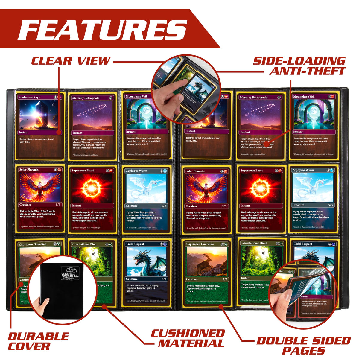 Monster Protectors 9-Pocket Trading Card Album, Matte Sunflower Orange, Holds 360 Cards, Works with YuGiOh, Pokemon, Magic The Gathering, Durable