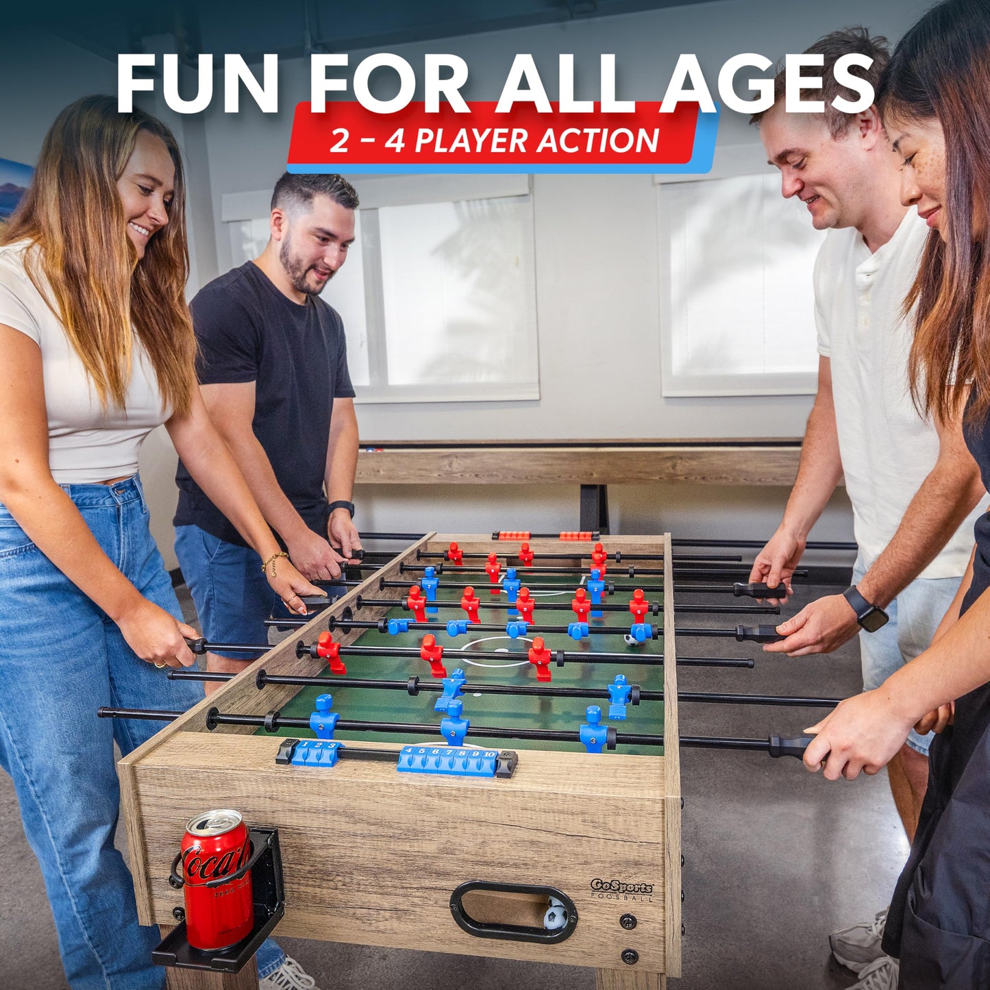 GoSports 48 Inch Game Room Size Foosball Table - Includes 4 Balls and 2 Cup Holders - Black, Oak, or White