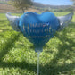 Blue Happy Heavenly Birthday Heart Balloon on a Stick with Angel Wings - Memorial & Remembrance