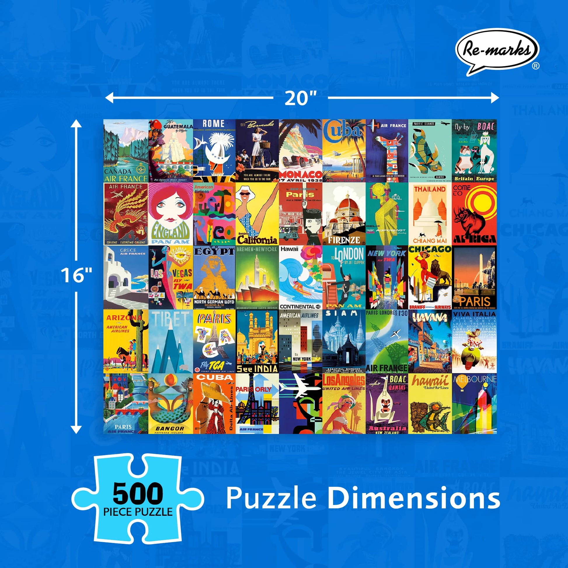 Re-marks Travel Posters, Poster Puzzle, 500-Piece Jigsaw Puzzle for All Ages