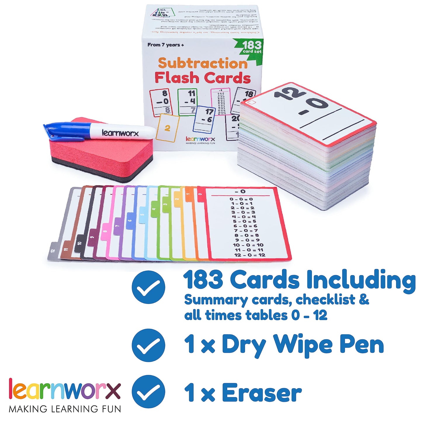Subtraction Flash Cards 1st Grade 2nd 3rd 4th - 183 Math Flashcards - All Facts 0-12 - Learn Subtraction for Kids - Maths Flashcards from Kindergarten