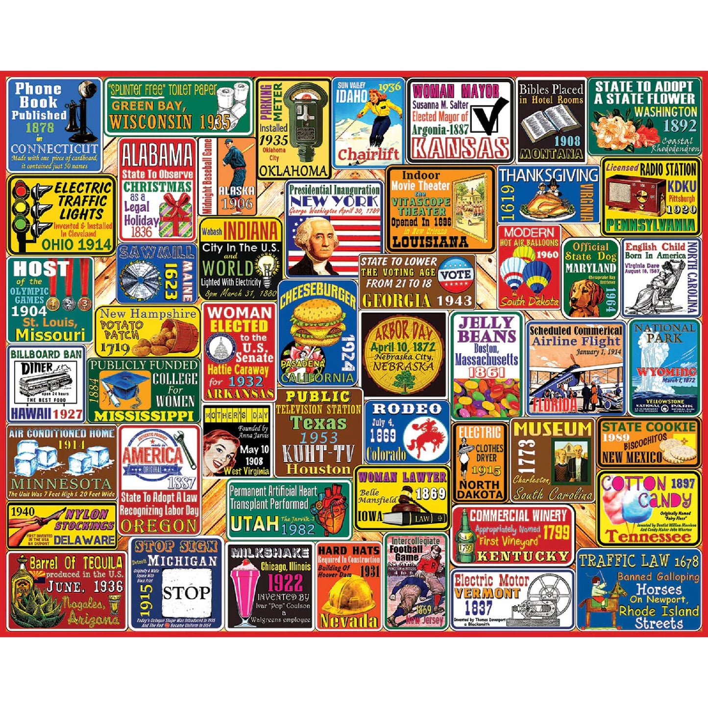 White Mountain 1000 Piece Jigsaw Puzzle Patriotic US, America's Firsts