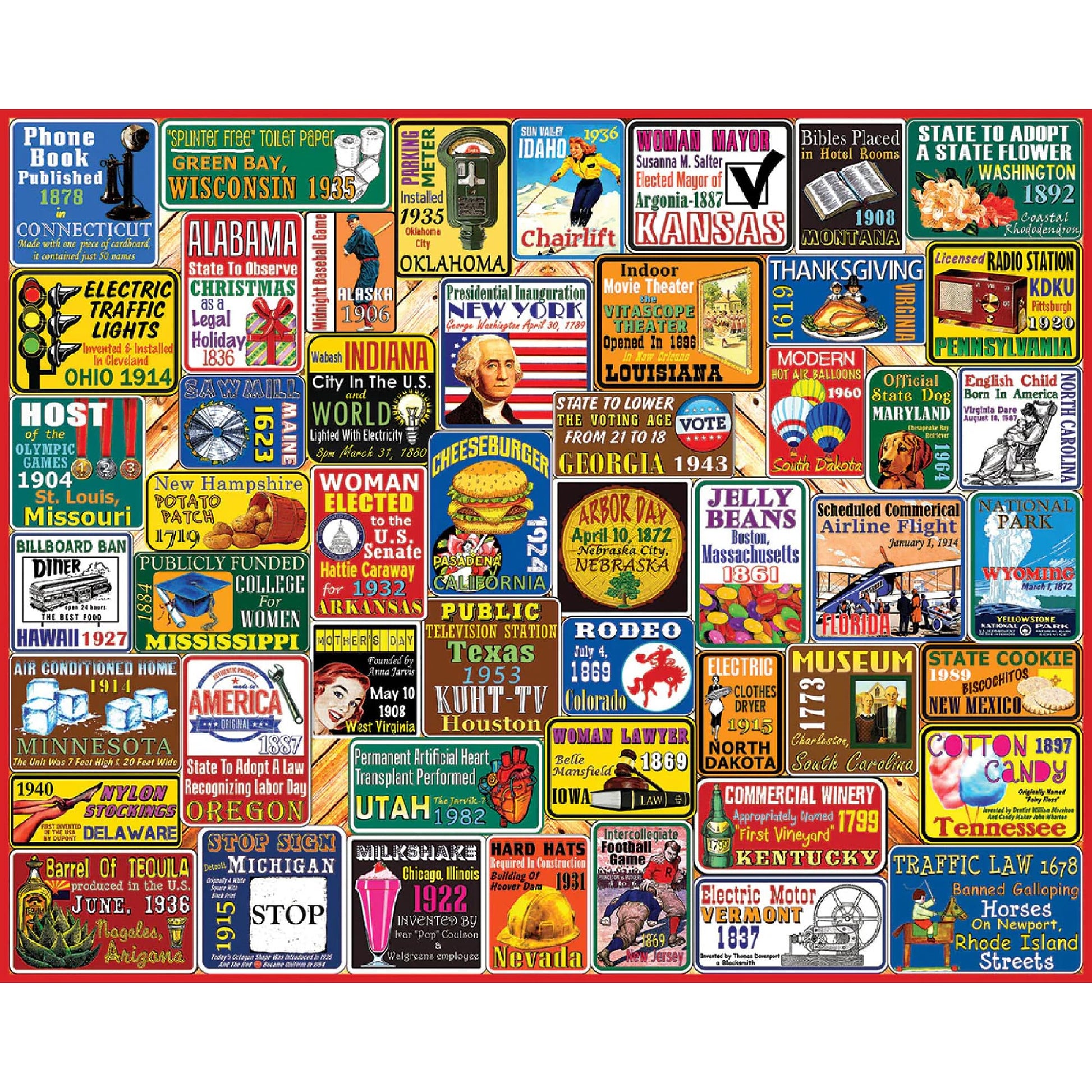 White Mountain 1000 Piece Jigsaw Puzzle Patriotic US, America's Firsts