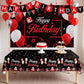 Red Birthday Background Party Supplies Decorations Red and Black Happy Birthday Banner Backdrop Tablecloth for Parties