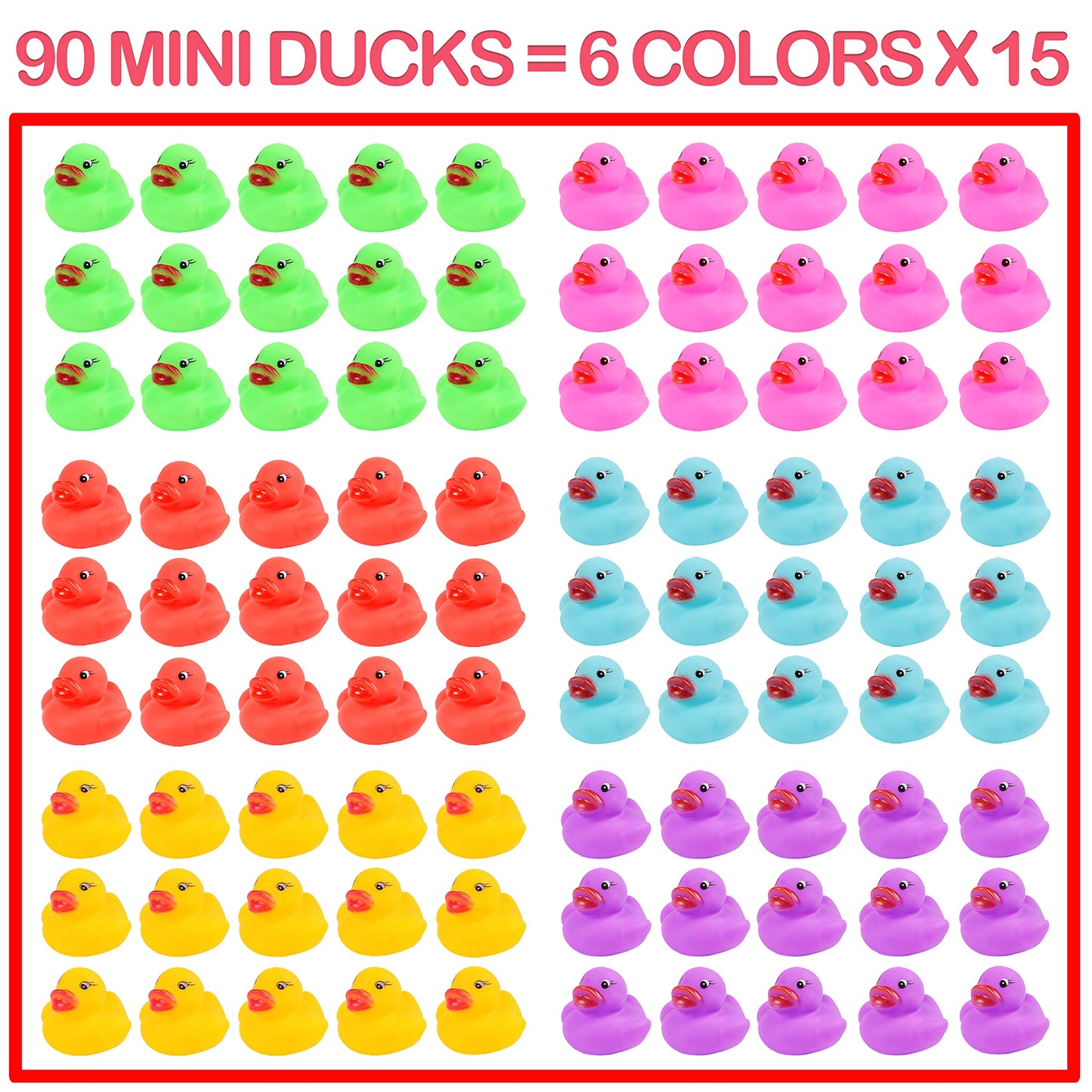 90-Pack Mini Rubber Ducks Set, Mini Colorful Rubber Duckies Bath Toy for Child,Float & Squeak Tiny Ducks Pool Toy Set for Kids Party Favors,Birthday