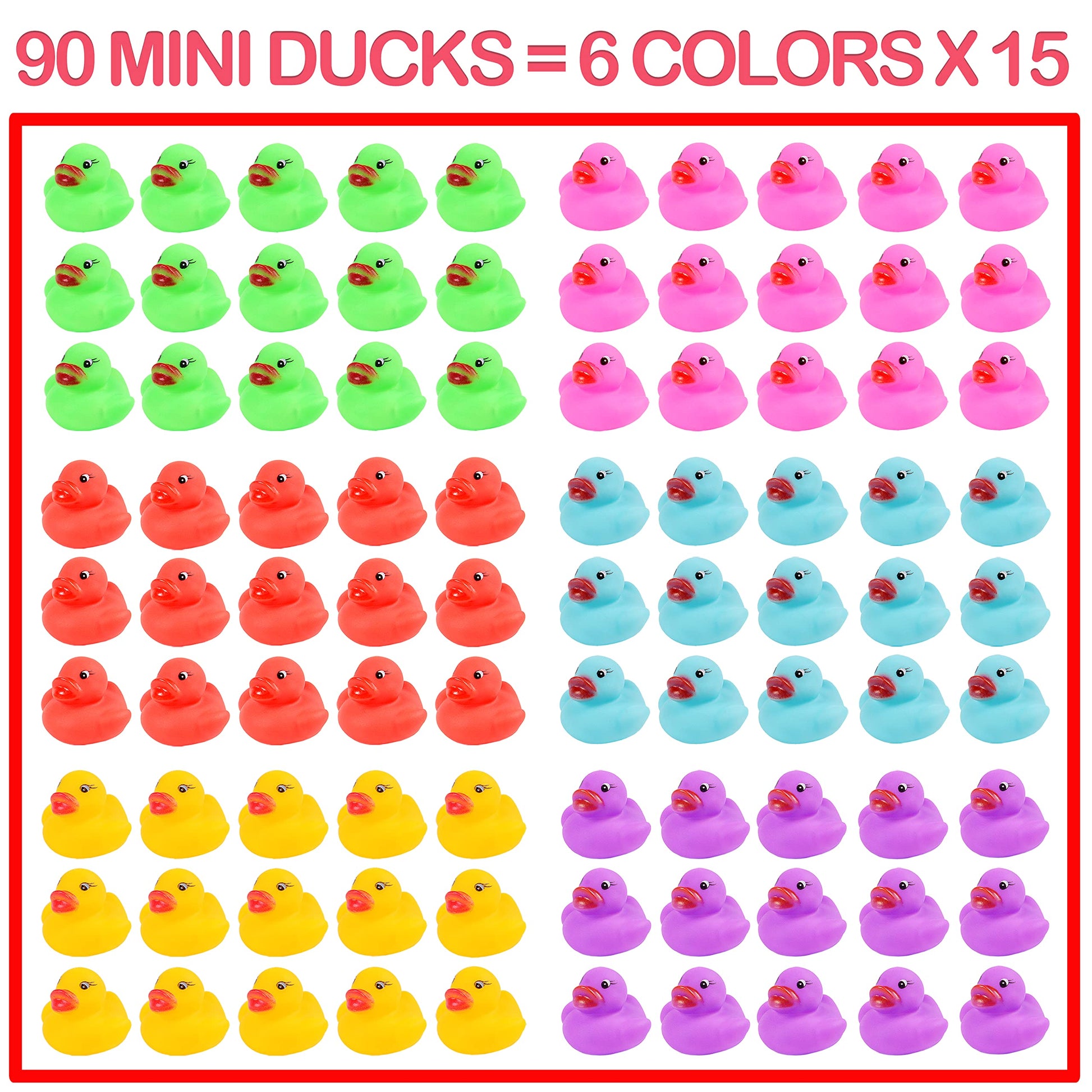 90-Pack Mini Rubber Ducks Set, Mini Colorful Rubber Duckies Bath Toy for Child,Float & Squeak Tiny Ducks Pool Toy Set for Kids Party Favors,Birthday