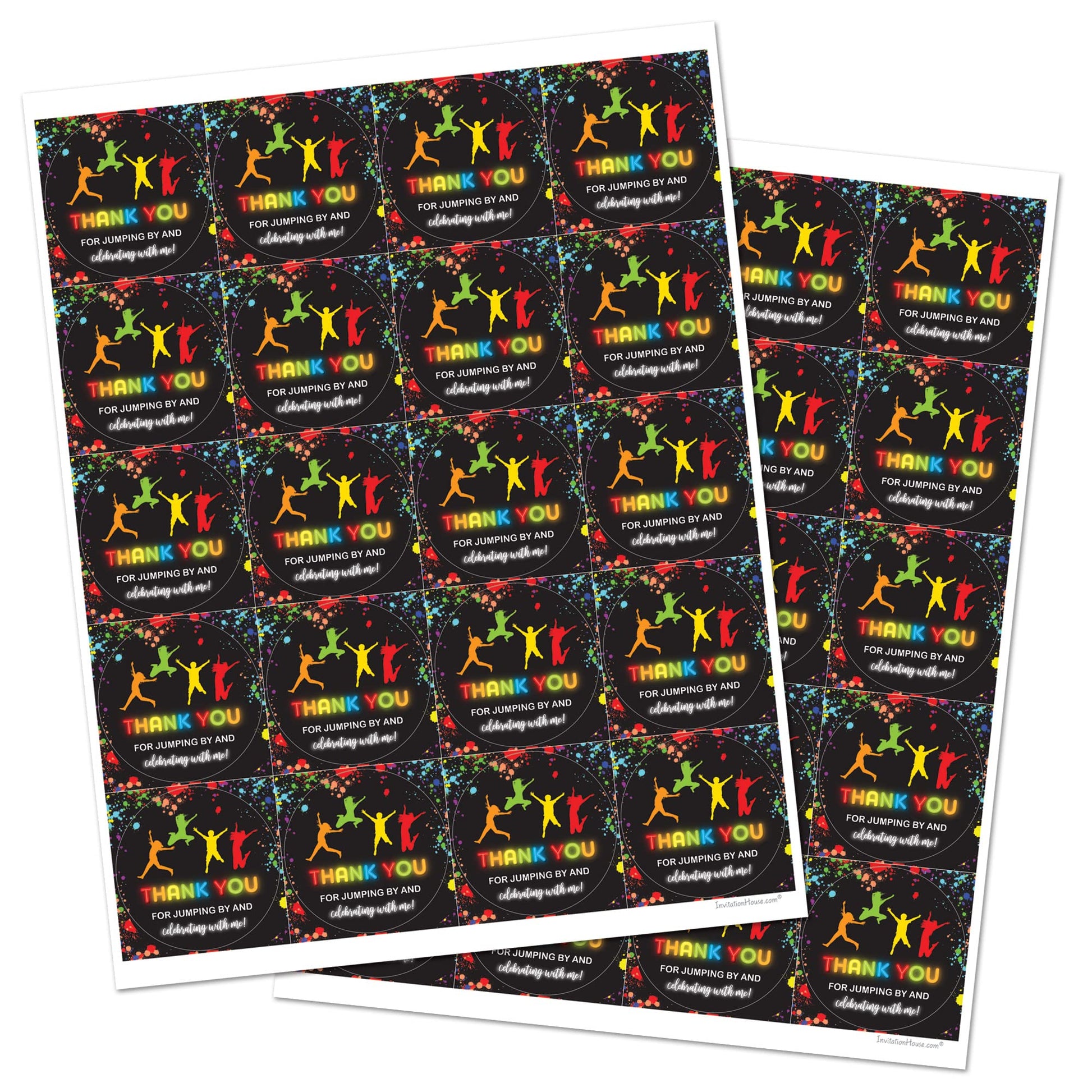 2"" Round Trampoline Bounce Jump Birthday Party Favor Stickers - Set of 40