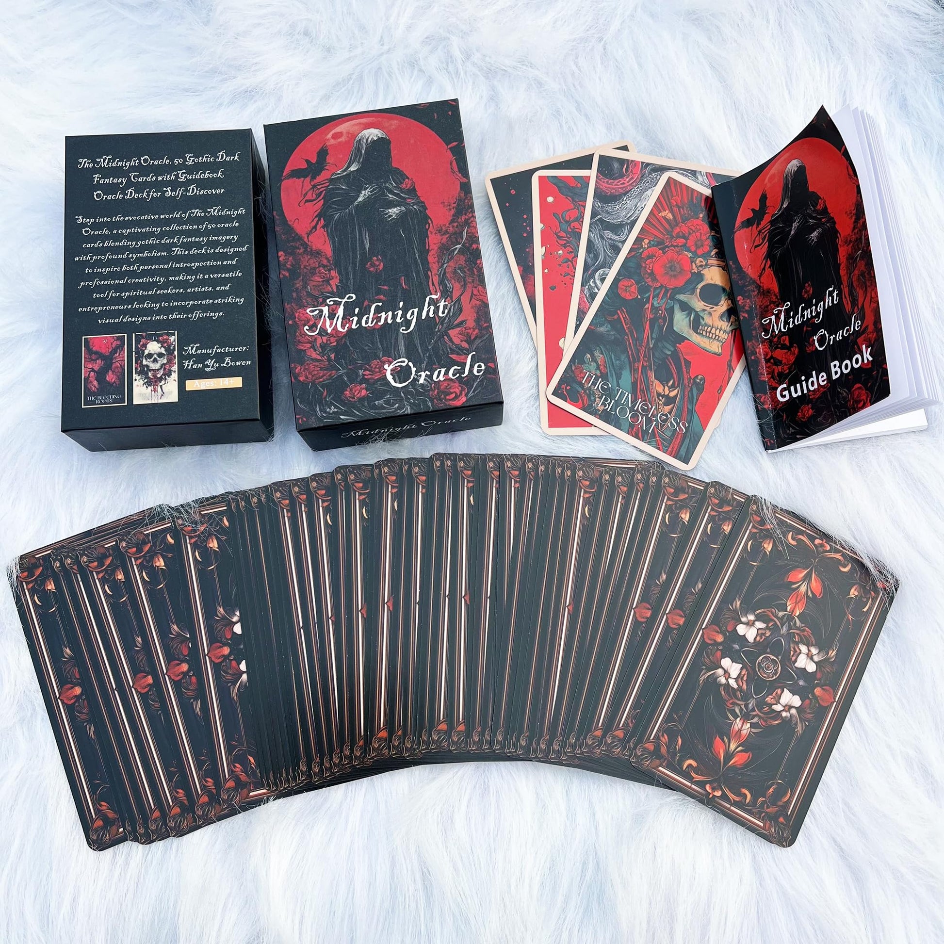 Midnight Oracle Cards, 50 Gothic Dark Fantasy Cards with Comprehensive Guide Book, Front and Back Meanings, Reflection Tips, Self Discovery Oracle