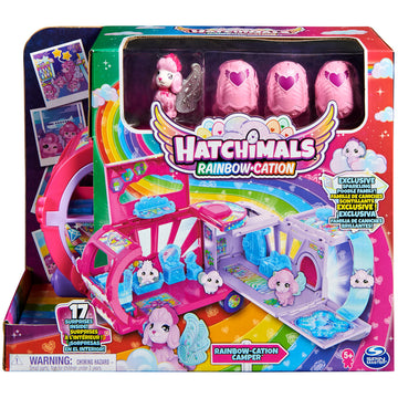 HATCHIMALS - Surprise Family Rainbow Camper Car Playset - Transformable Camper Van for New Adventures with Collectable Hatchimals Figures - Family