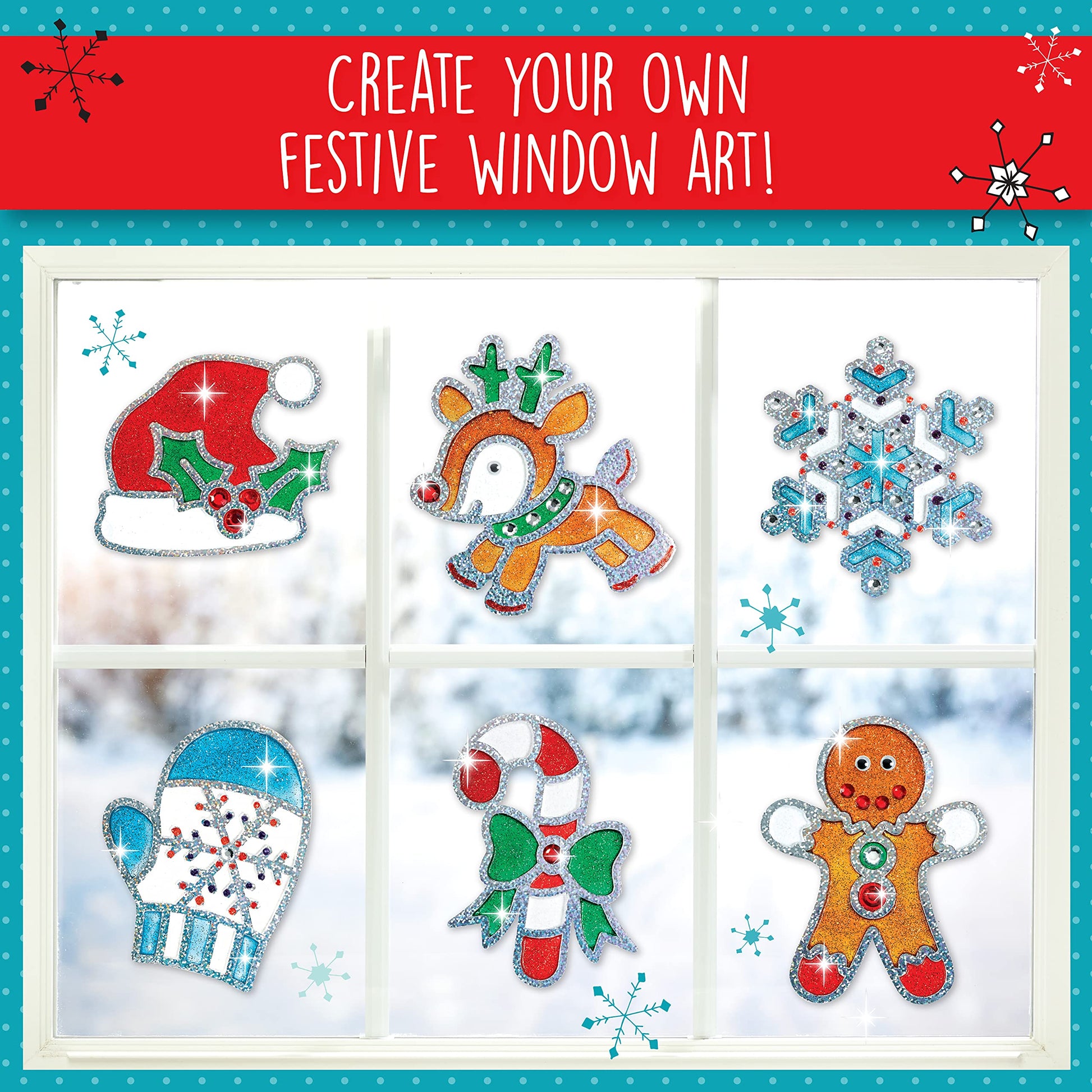 Creativity for Kids Holiday Easy Sparkle Window Art Craft Kit: Create 7 Window Art Designs, Holiday Crafts, Christmas Crafts for Kids, Christmas