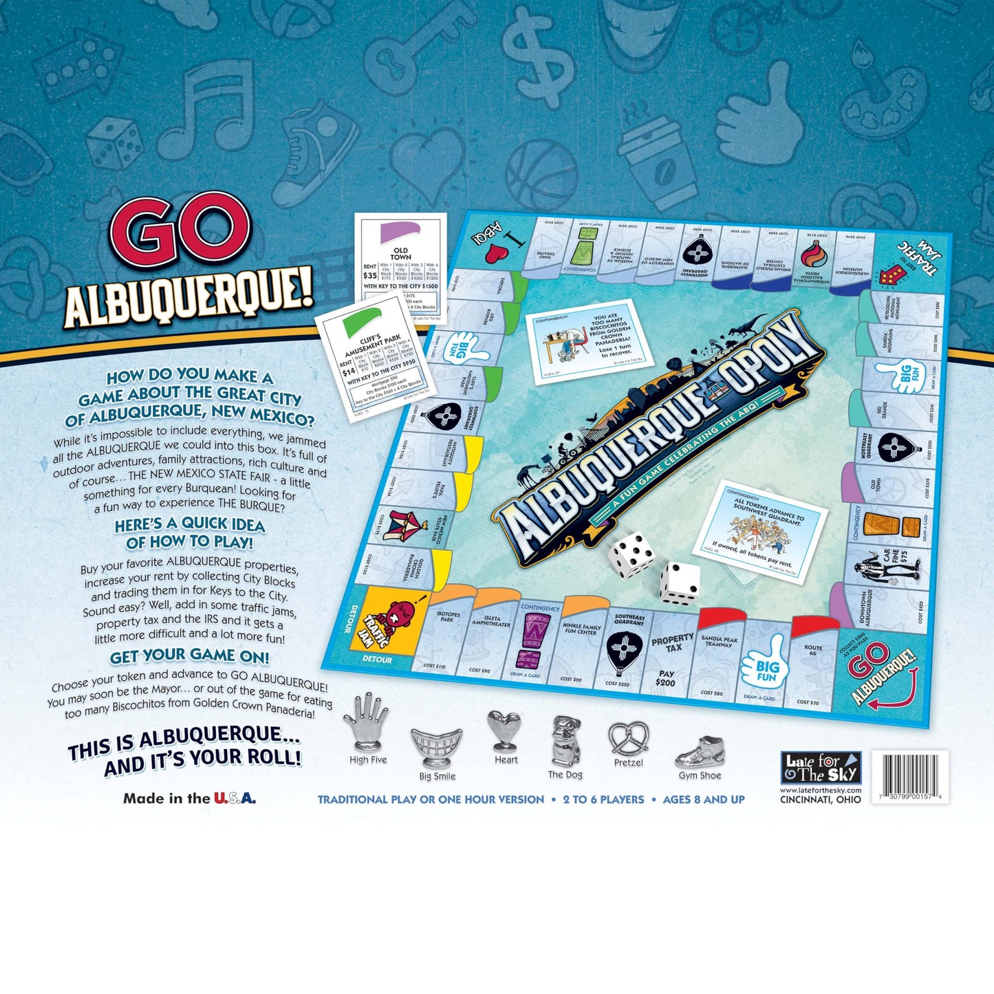 Late for the Sky Albuquerque-Opoly City Board Game - Property Trading Family Game, 2-6 Players, Ages 8+, Explore Albuquerque Landmarks, Fast or