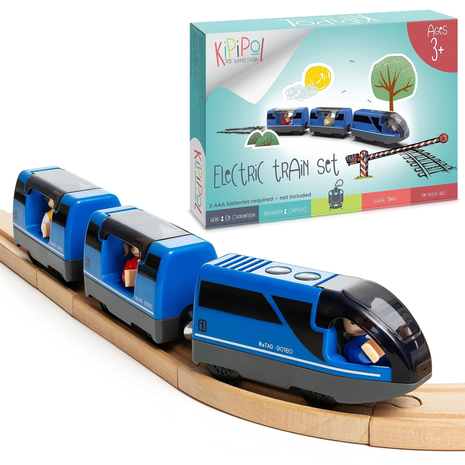 KipiPol Battery Operated Action Locomotive Toy Train Set for Wooden Tracks, (Magnetic)-Compatible with Thomas The Train Toys, Brio Tram Set