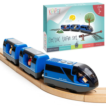 KipiPol Battery Operated Action Locomotive Toy Train Set for Wooden Tracks, (Magnetic)-Compatible with Thomas The Train Toys, Brio Tram Set