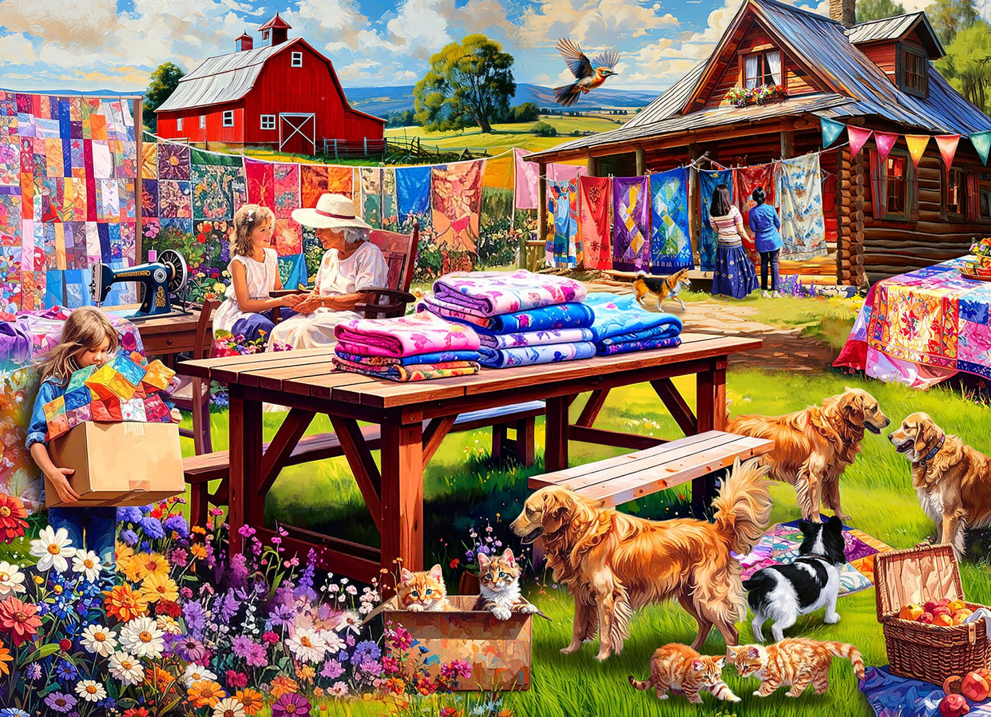 Country Quilts 1000 Piece Jigsaw Puzzle for Adults & Families - Fully Interlocking Pieces - Quilting Artwork in Stunning Color - by Vermont Christmas