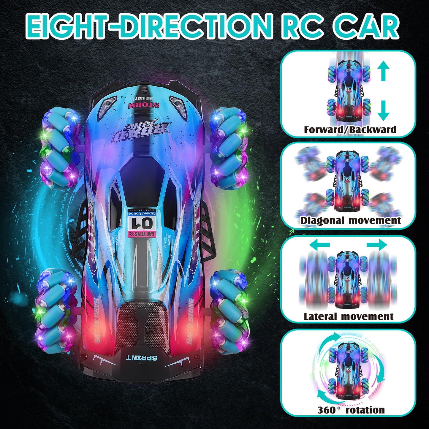 SPRSHY RC Stunt Car Toys - Gesture Remote Control Racing Cars Comes with Spray,Lights,360° Rotation for Kids,Vehicle Birthday Gifts for Boys and Girls
