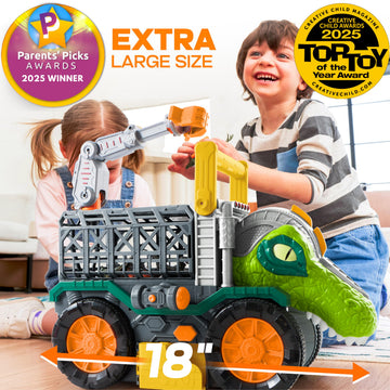 JOVA Vroomix Dinosaur Toy for Toddlers 2 3 4 5+ Year Old, Extra Large Dinosaur Monster Truck with Figures, T-Rex Toy with Launcher and Darts, Crane