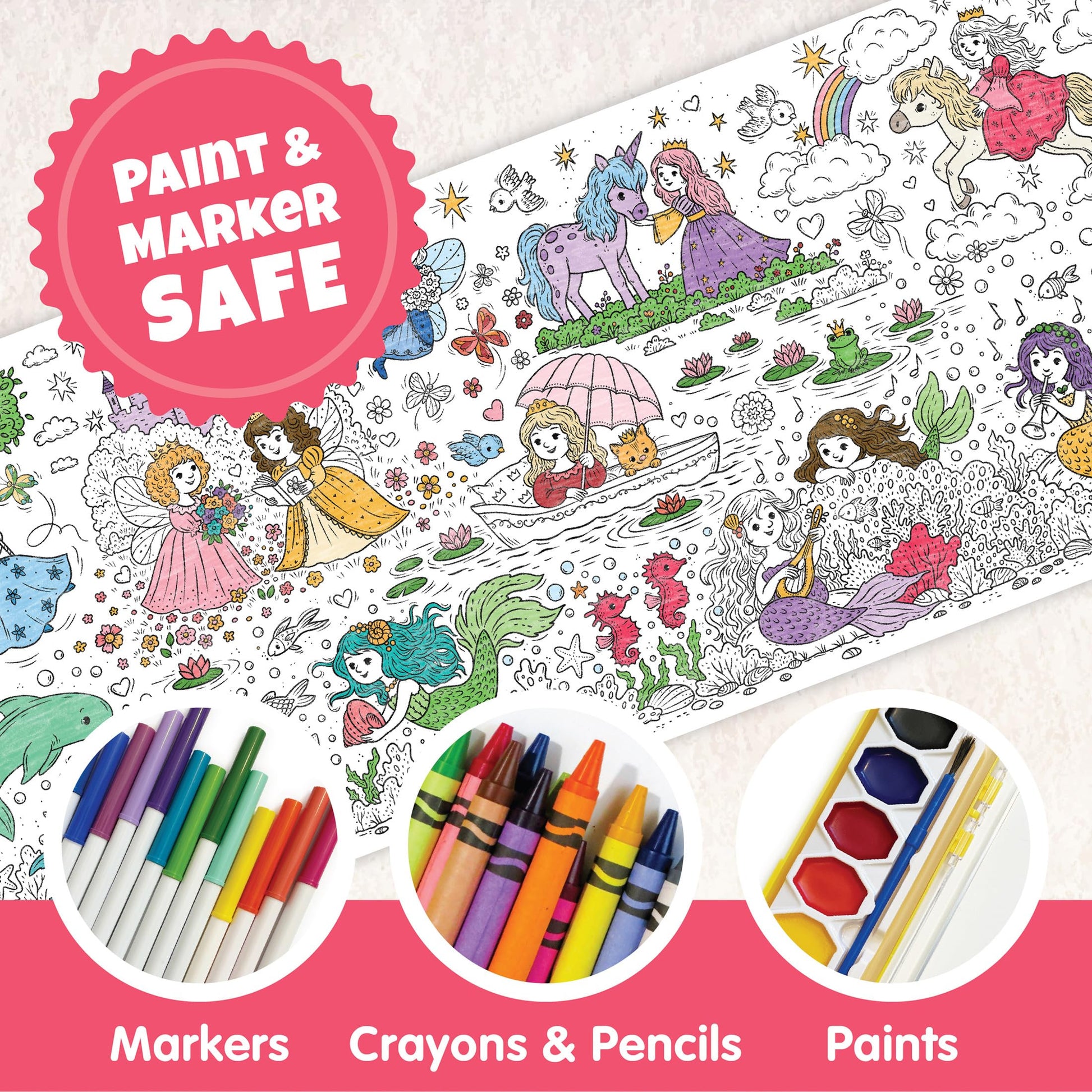 KangaToys Large Coloring Poster Ages 4 and Up Princess Theme 30 x 72 Inches Rolled Ideal Size for Parties and Group Activities