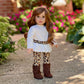 18 inch Dol Clothes - Fashion Safari - 3 Piece 18 inch Doll Outfit - Ivory Velvet Tunic, Cheetah Leggings and Fringed Boots - (Doll Not Included)