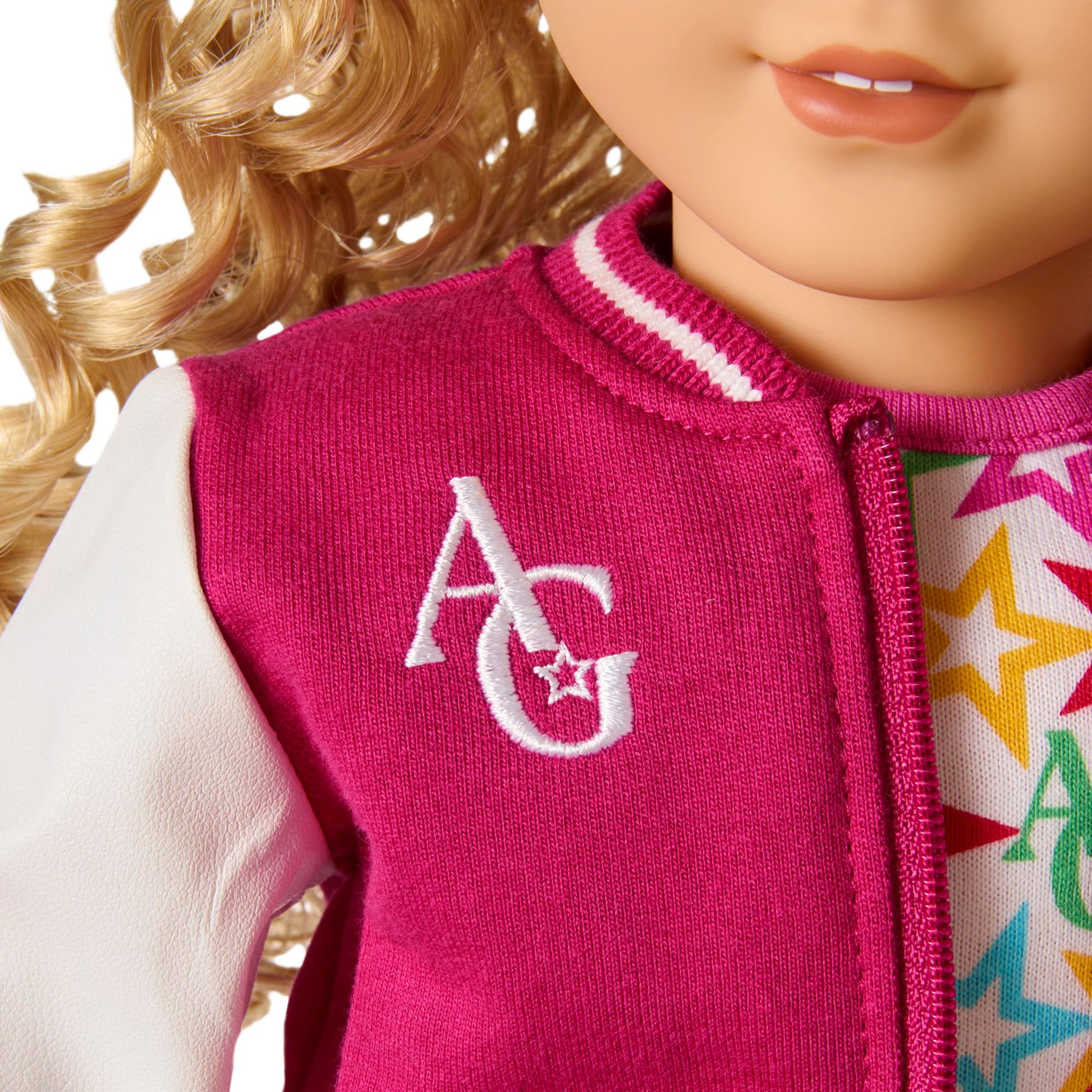American Girl, Truly Me 18-inch Doll #115 with Gray Eyes, Curly Blonde Hair, Light Skin, Varsity Jacket, for Ages 6+