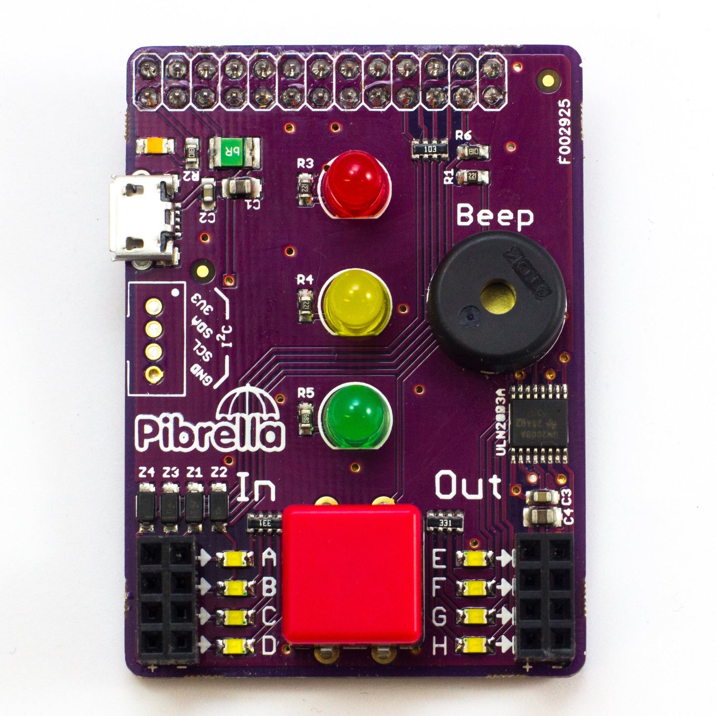Pibrella - The perfect little add-on to drive motors, make sounds, and learn how to interface electronics with your Pi!