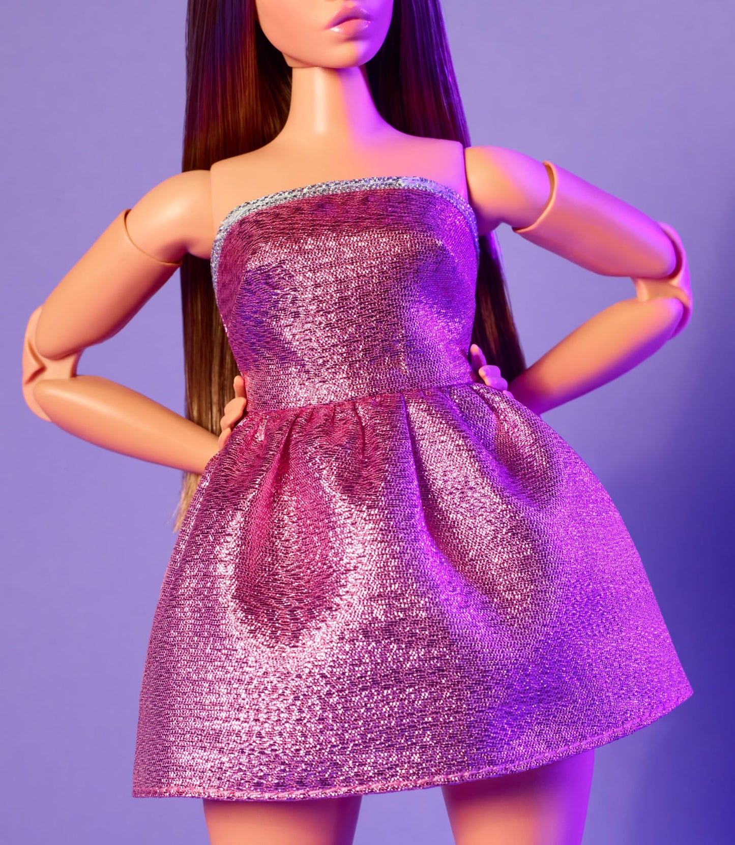 Barbie Looks Doll, Collectible No. 24 with Brown Hair & Modern Y2K Fashion, Shimmery Pink Strapless Dress with Peep-Toe Heels